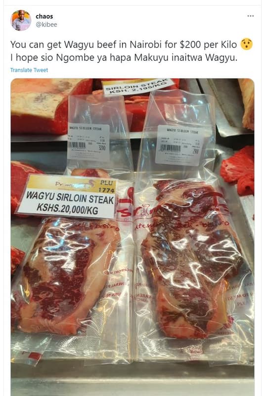 Chaos kibee you can get wagyu beef in nairobi for 200 per kilo hope sio ngombe y