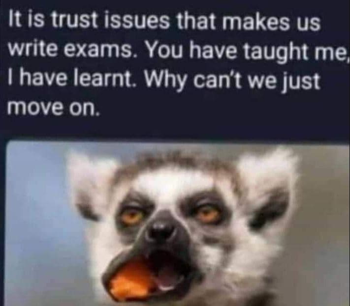It is trust issues that makes us write exams. you have taught me ihave learnt. w
