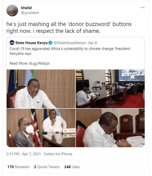 Khalid yuutdem he's just mashing all the 'donor buzzword' buttons right now. res