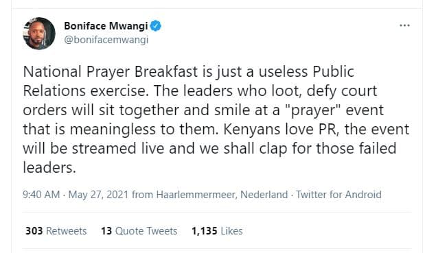 Boniface mwangi bonifacemwangi national prayer breakfast is just a useless publi