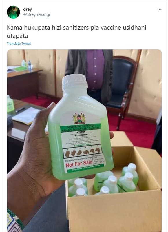 Drey dreymwangi kama hukupata hizi sanitizers pia vaccine usidhani utapata trans