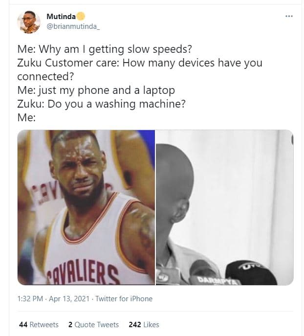 Mutinda brianmutinda me why am getting slow speeds? zuku customer care how many