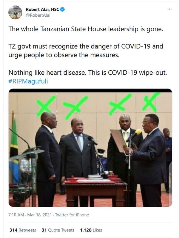 Robert alai, hsc robertalai the whole tanzanian state house leadership is gone.