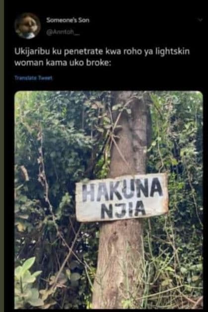 Somcong son cilnrti oin ukijaribu ku penetrate kwa roho ya lightskin woman kama