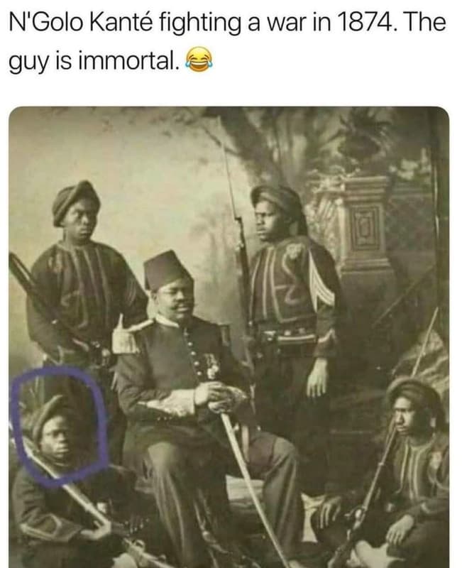 N'golo kanté fighting a war in . the guy is immortal.