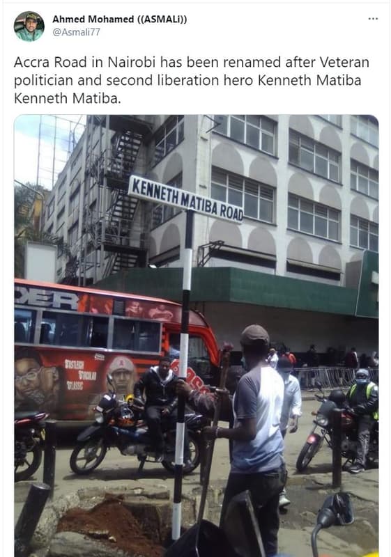 Ahmed mohamed asmali asmali77 accra road in nairobi has been renamed after veter