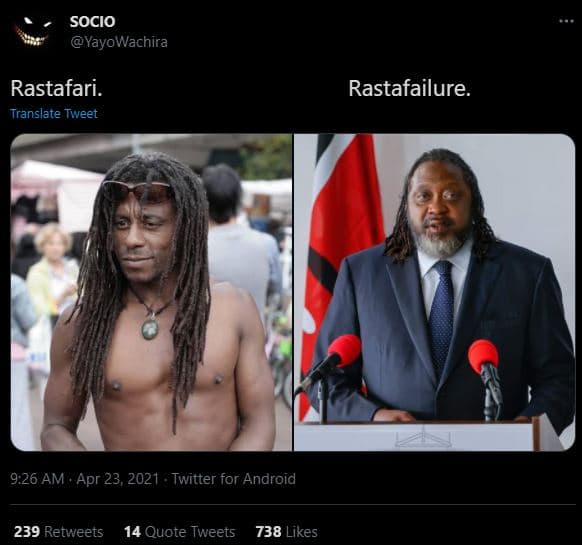 Socio yayowachira rastafari. translate tweet rastafailure. 9.26 am apr 23, twitt
