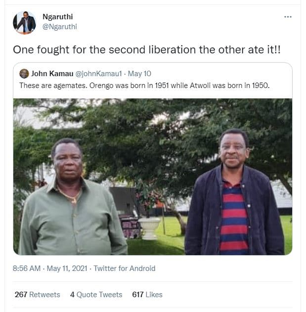 Ngaruthi ngaruthi one fought for the second liberation the other ate it!! john k