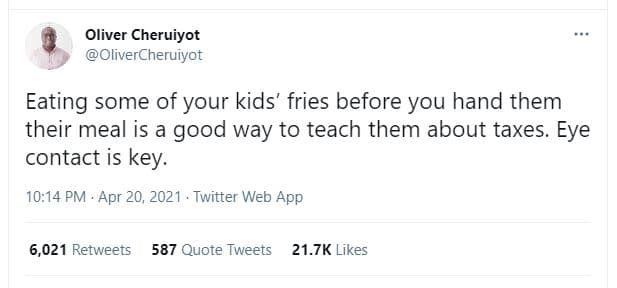 Oliver cheruiyot olivercheruiyot eating some of your kids' fries before you hand