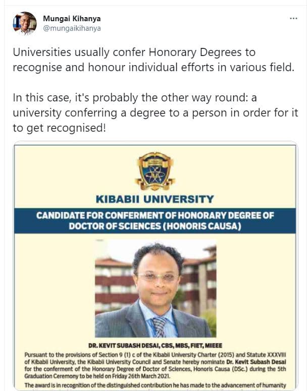 Mungai kihanya mungaikihanya universities usually confer honorary degrees to rec