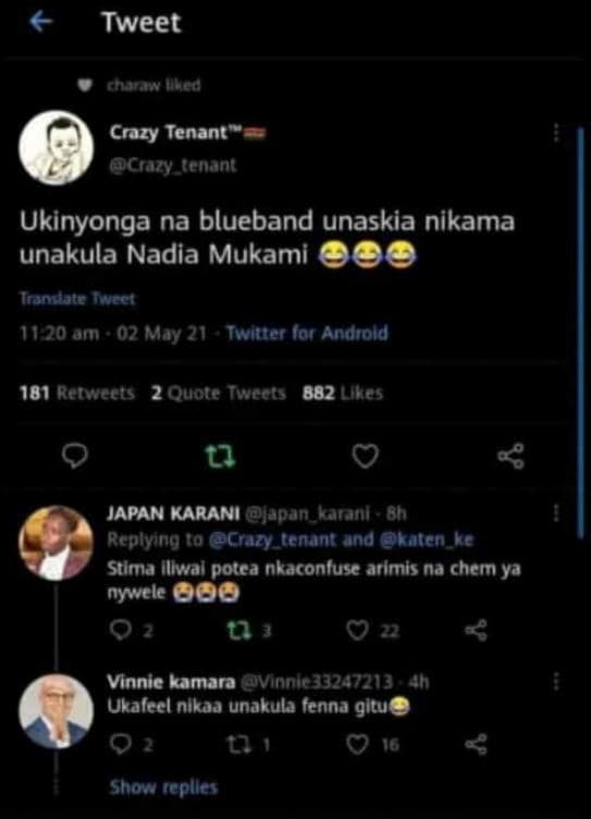 Tweet chanacd crazy tenant crazytenant ukinyonga na blueband unaskia nikama unak