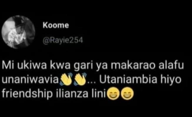 Koome rayie254 mi ukiwa kwa gari ya makarao alafu unaniwavia utaniambia hiyo fri