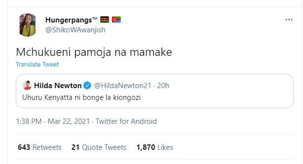 Hungerpangs' shikowawanjish mchukueni pamoja na mamake translate tweet hilda new
