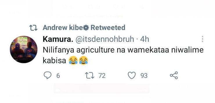 T2 andrew kibeo retweeted kamura. itsdennohbruh 4h nilifanya agriculture na wame