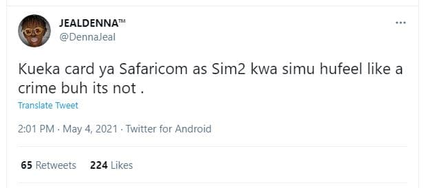 Jealdenna dennajeal kueka card ya safaricom as sim2 kwa simu hufeel like a crime