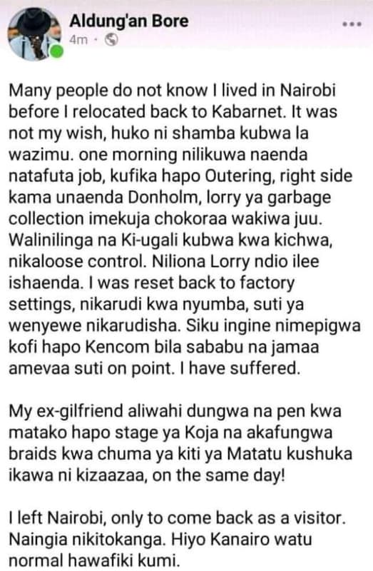 Aldung'an bore 4m many people do not know lived in nairobi before relocated back