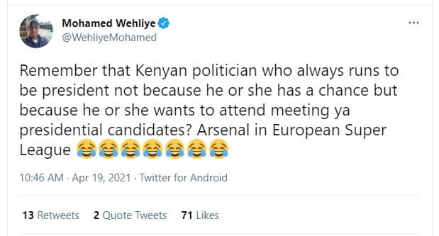 Mohamed wehliye wehliyemohamed remember that kenyan politician who always runs t