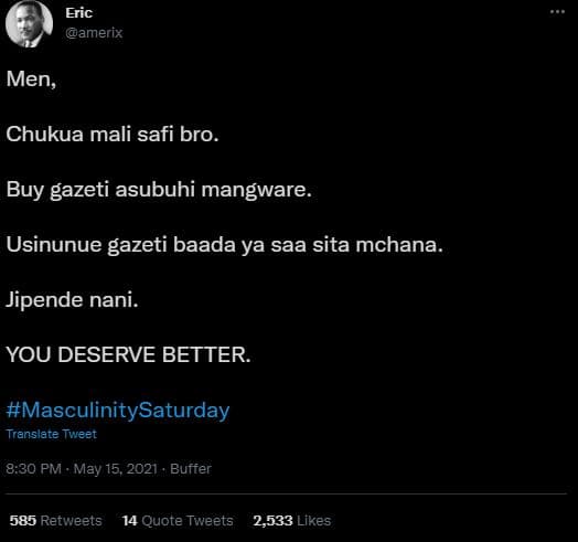 Eric amerix men chukua mali safi bro. buy gazeti asubuhi mangware usinunue gazet