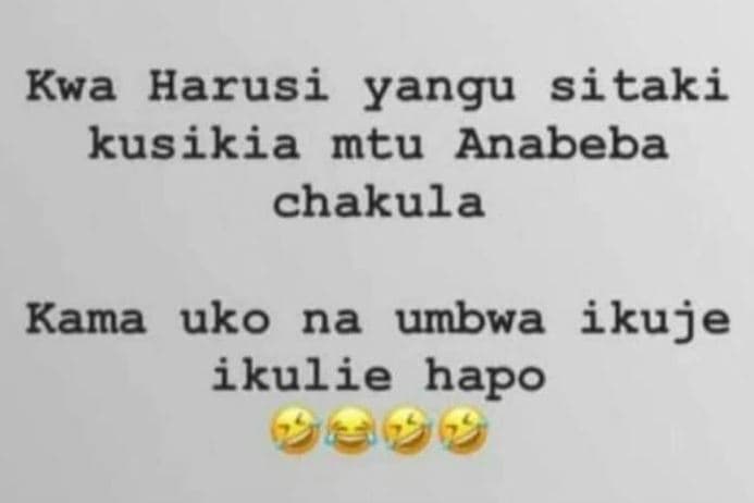 Kwa harusi yangu sitaki kusikia mtu anabeba chakula kama uko na umbwa ikuje ikul
