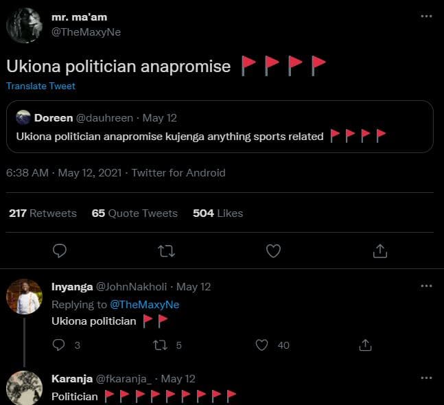 Mr. maam themaxyne ukiona politician anapromise translate tweet doreen dauhreen