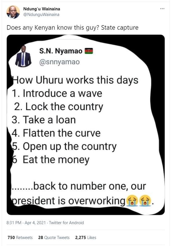 Ndung'u wainaina ndunguwainaina does any kenyan know this guy? state capture s.n