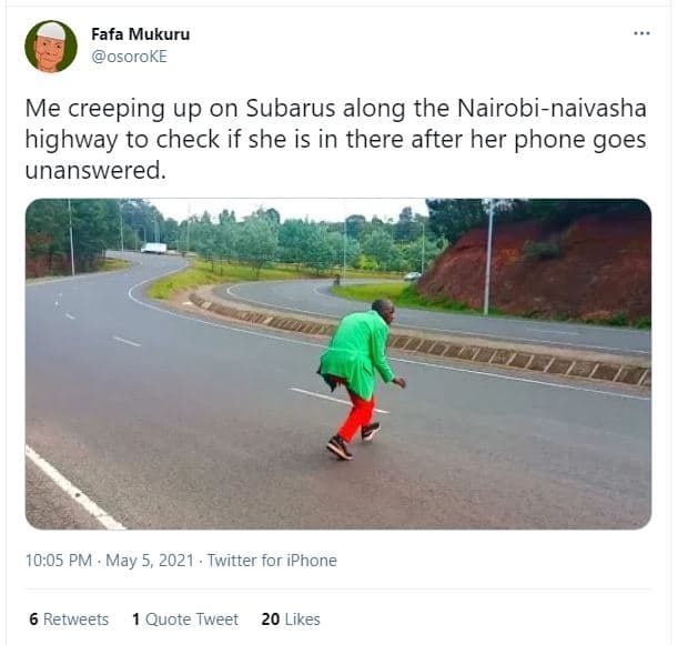 Fafa mukuru osoroke me creeping up on subarus along the nairobinaivasha highway