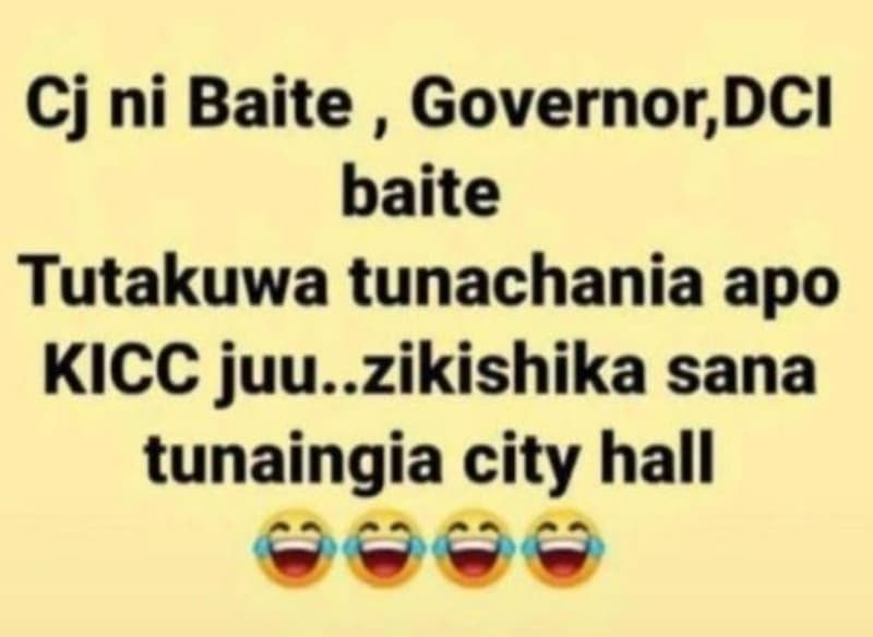 Cj ni baite governor dci baite tutakuwa tunachania apo kicc juu..zikishika sana