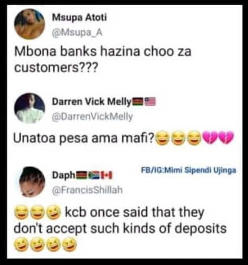 Msupa atotı msupa mbona banks hazina choo za customers??? darren vick melly darr