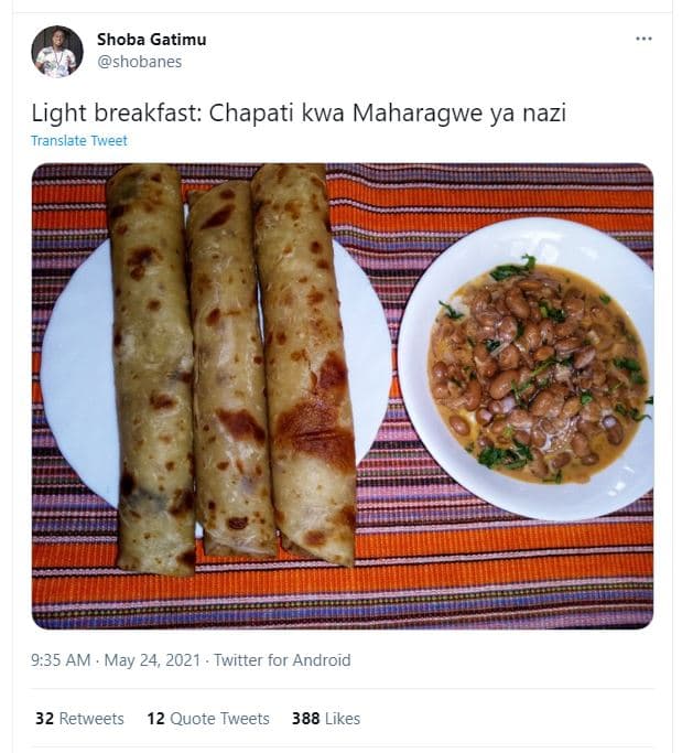 Shoba gatimu shobanes light breakfast chapati kwa maharagwe ya nazi translate tw