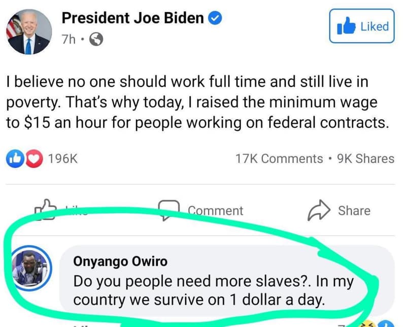 President joe biden 7h liked believe no one should work full time and still live