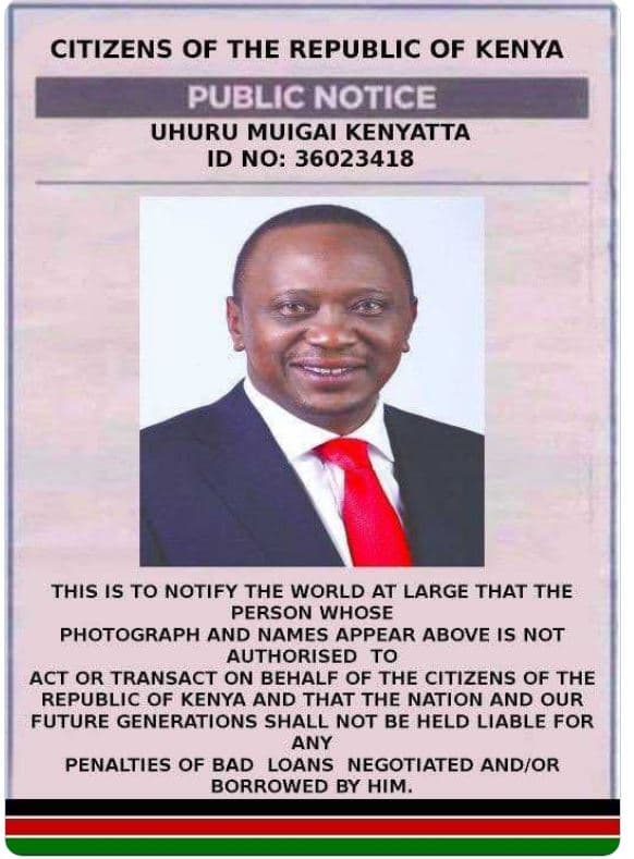 Citizens of the republic of kenya public notice uhuru muigai kenyatta id no this