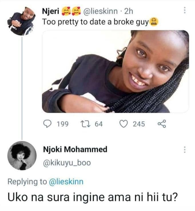 Njeri lieskinn 2h too pretty to date a broke guy 199 17 64 245 njoki mohammed ki