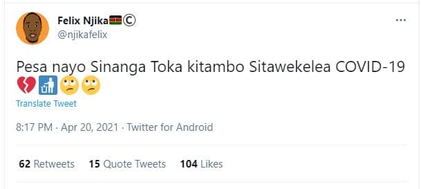 Felix njika njikafelix pesa nayo sinanga toka kitambo sitawekelea covid19 transl