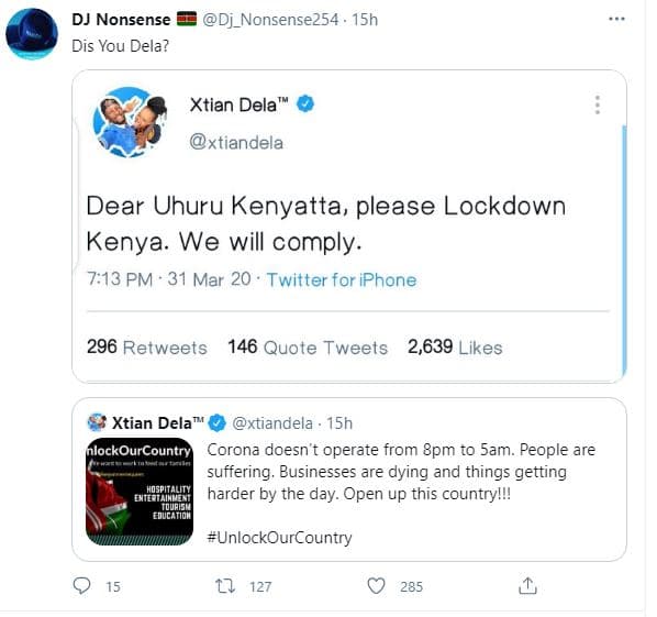 Dj nonsense dis you dela? dj_nonsense254 . 15h xtian dela xtiandela dear uhuru k