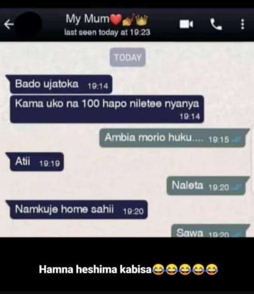 My mum laat coon today a1 10 23 trobey bado ujatoka 10 14 kama uko na 100 hapo n