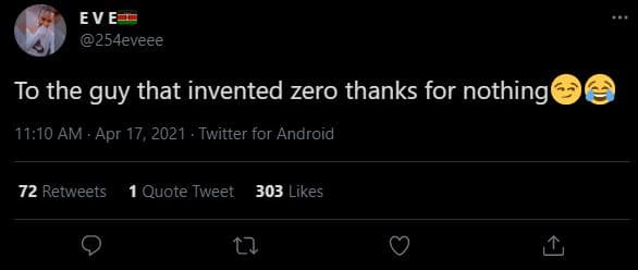 Evee 254eveee to the guy that invented zero thanks for nothing 1110 am apr 17, t