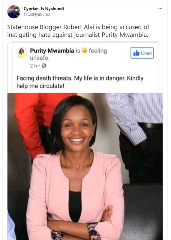 Cyprian, is nyakundi cisnvakundi statehouse blogger robert alai is being accused