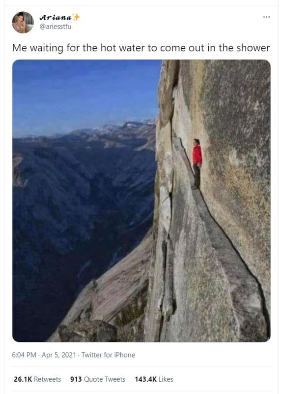 Ariana ariesstfu me waiting for the hot water to come out in the shower 6.04 pm