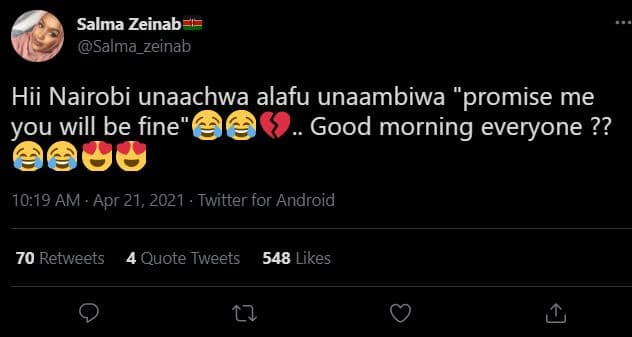 Salma zeinab salma_zeinab hii nairobi unaachwa alafu unaambiwa promise me you wi