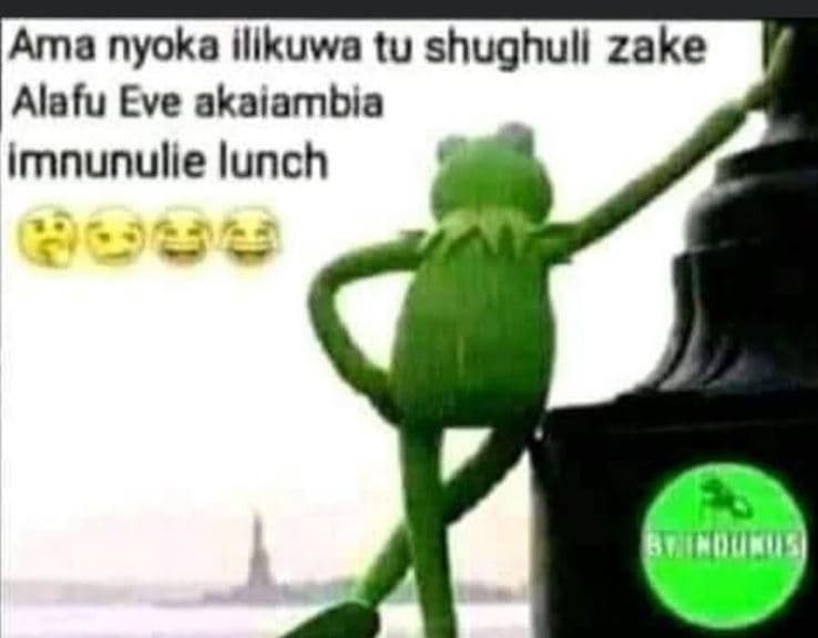 Ama nyoka illkuwa tu shughull zake alafu eve akaiambia imnunulle lunch 2 eicurs