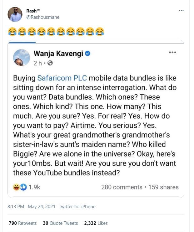 Rash rashousmane à wanja kavengi 2h . buying safaricom plc mobile data bundles i