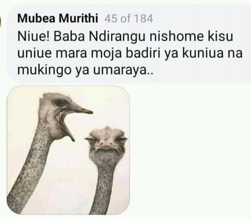 Mubea murithi 45of 184 niue! baba ndirangu nishome kisu uniue mara moja badiri y