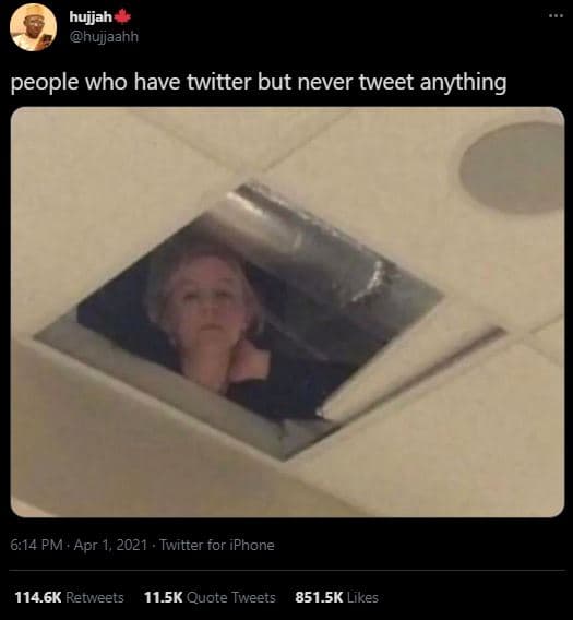 Hujjah hujjaahh people who have twitter but never tweet anything 6.14 pm apr 1,