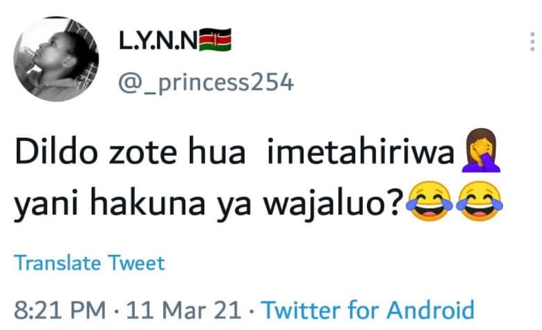 Lynn _princess254 dildo zote hua imetahiriwa yani hakuna ya wajaluo? translate t