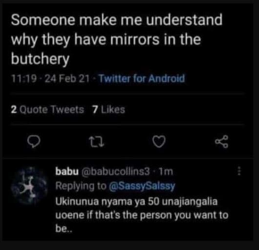 Someone make me understand why they have mirrors in the butchery 11 19 24 feb 21