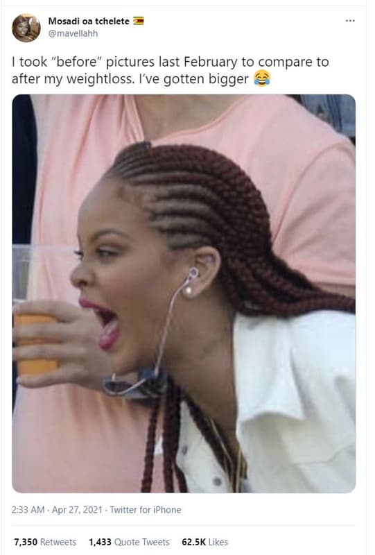 Mosadi 0a tchelete mavellahh took before pictures last february to compare to af