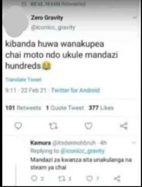 Zero qrovity kconc 01044y kibanda huwa wanakupea chal moto ndo ukule mandazı hun