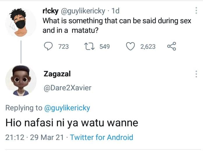 Ricky guylikericky id what is something that can be said during sex and in a mat