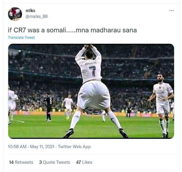 Mlks malks_88 if crz was a somali. translare tweet mna madharau sana 10.58 am .