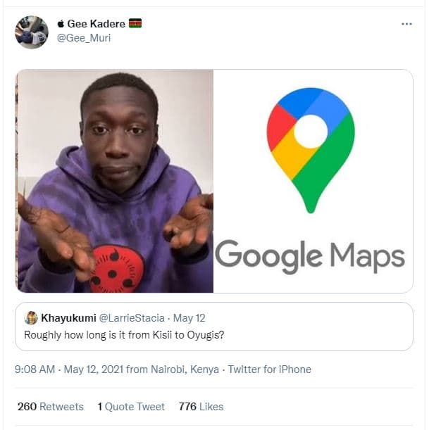 Gee kadere gee_muri google maps khayukumi larriestacia may 12 roughly how long i